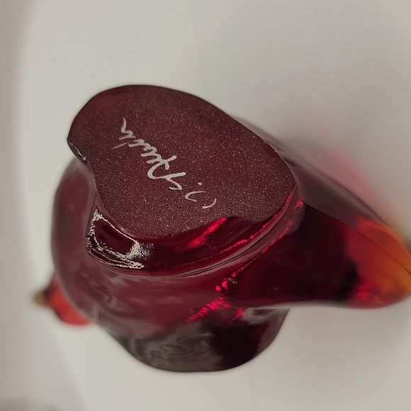 Signed Fenton Ruby Red Goose w/Hand Painted Christmas Ribbon & Bow - Picture 11 of 14